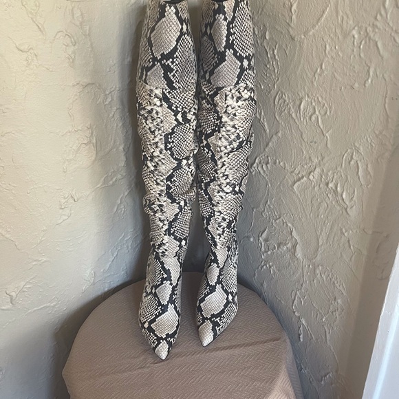 Vince Camuto Snakeskin Pattern Over Knee-High Boots - Picture 2 of 5